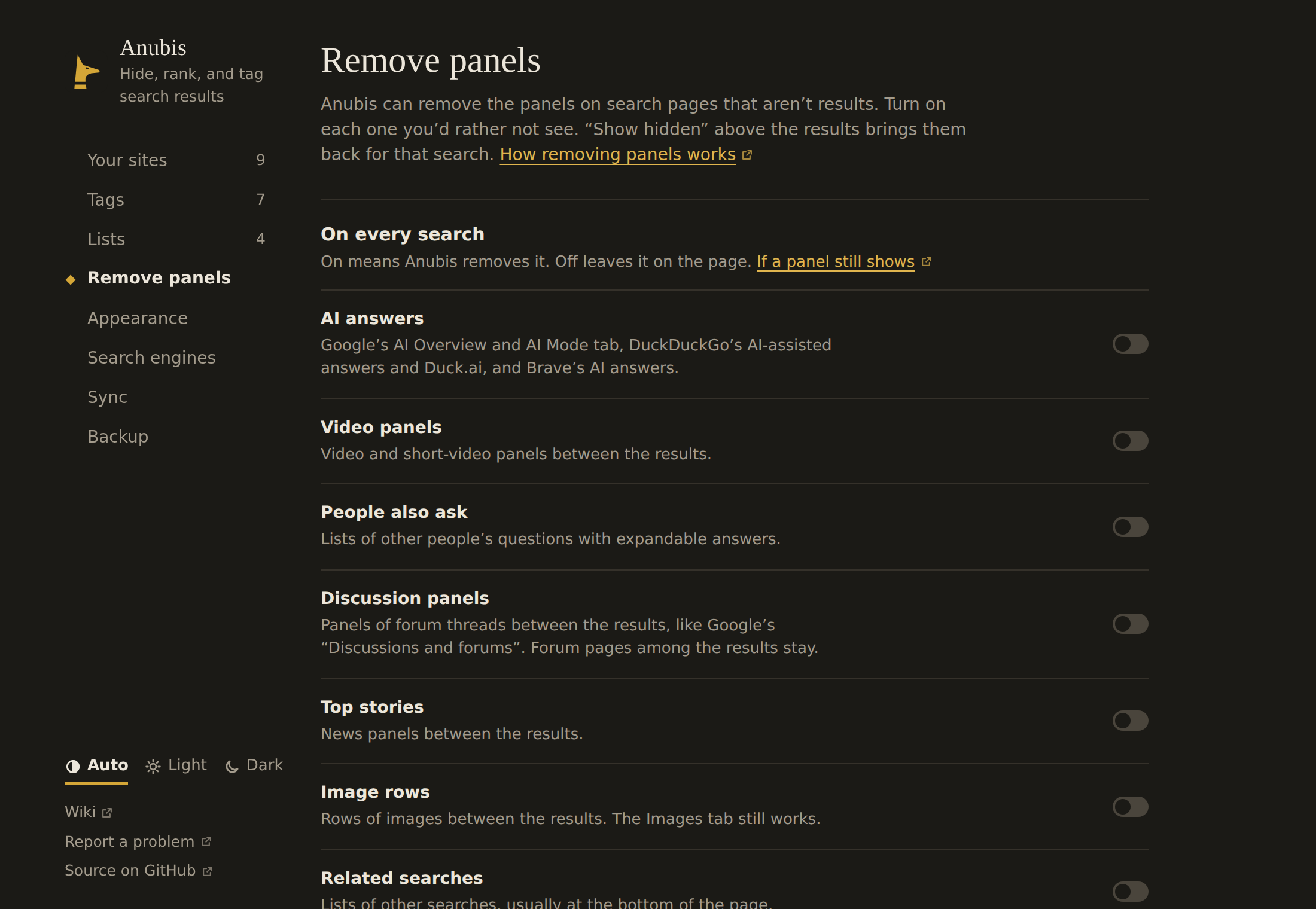 Settings, Clean up