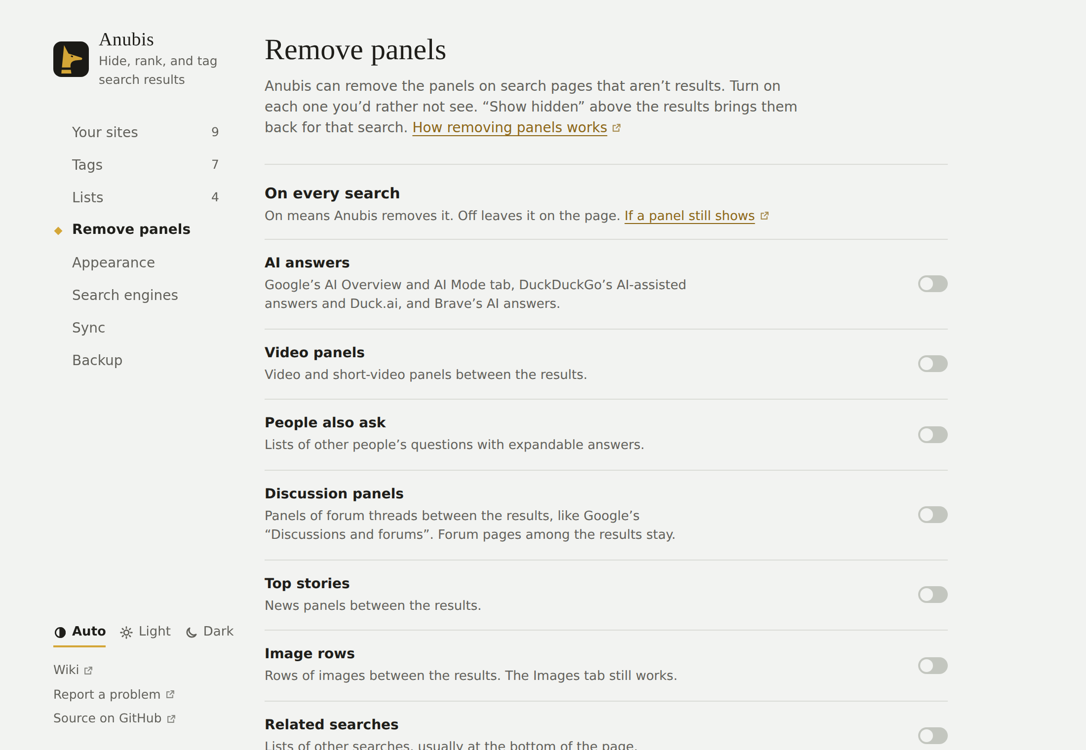 Settings, Clean up