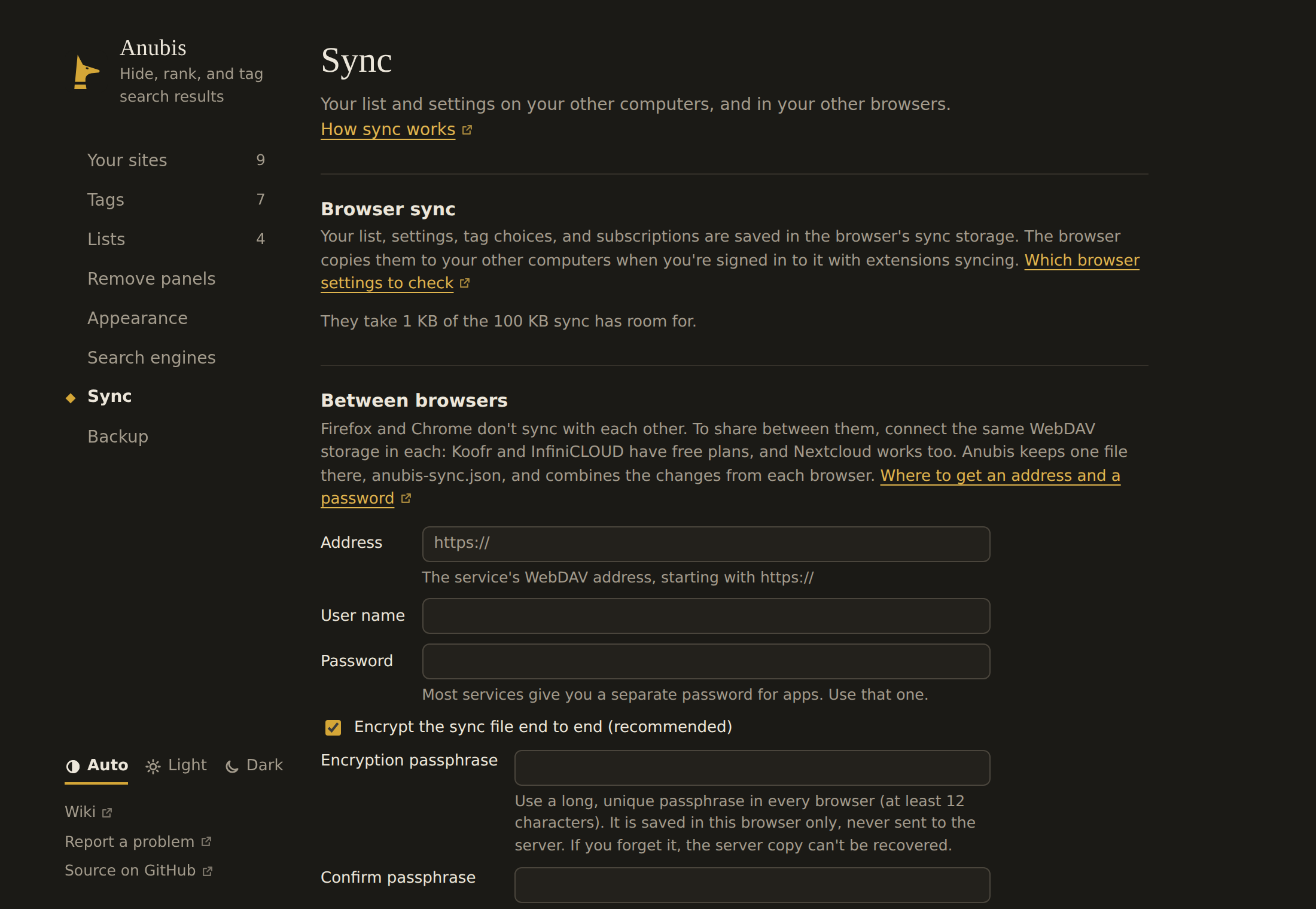 Settings, Sync