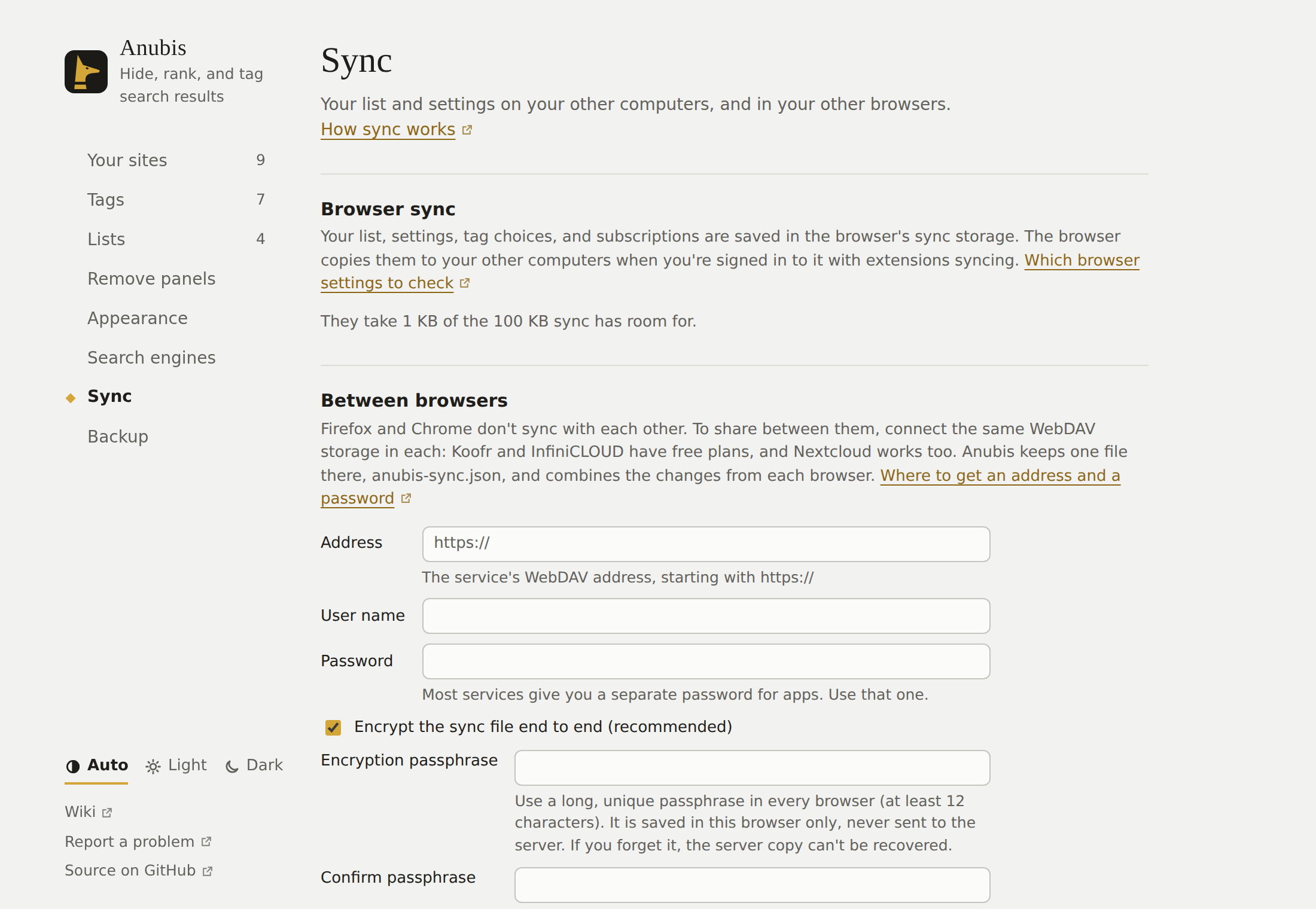 Settings, Sync